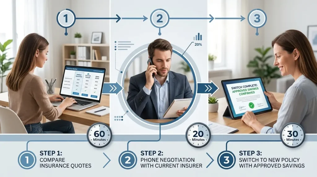 3 Step Process Infographic – Compare Negotiate Switch