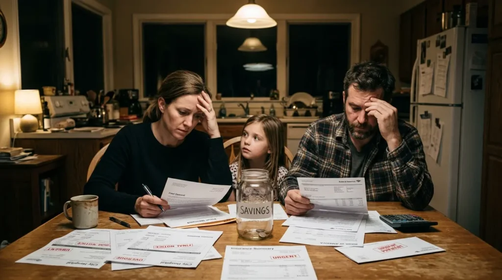 Why Income Protection Insurance Beats Savings Accounts for Disability Risk 5 Family stressed over medical bills