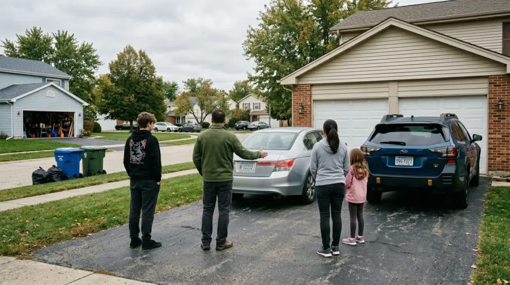 Nobody Told You the Best Car Insurance for Young Drivers Exists Until You Read This 2 Family looking at cars driveway the cheapest car insurance for young drivers decision