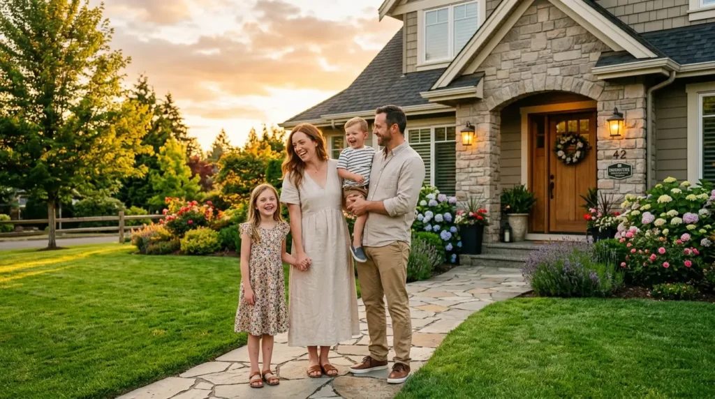 Family standing outside insured Image