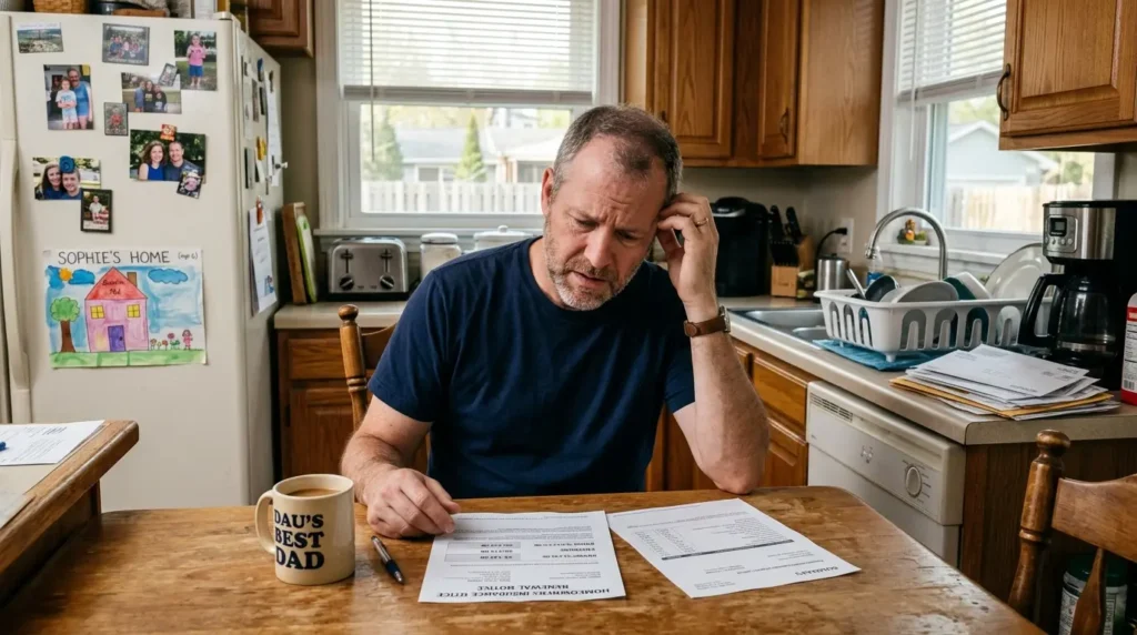 Man looking at papers confused audit your homeowner insurance coverage in under 20 minutes