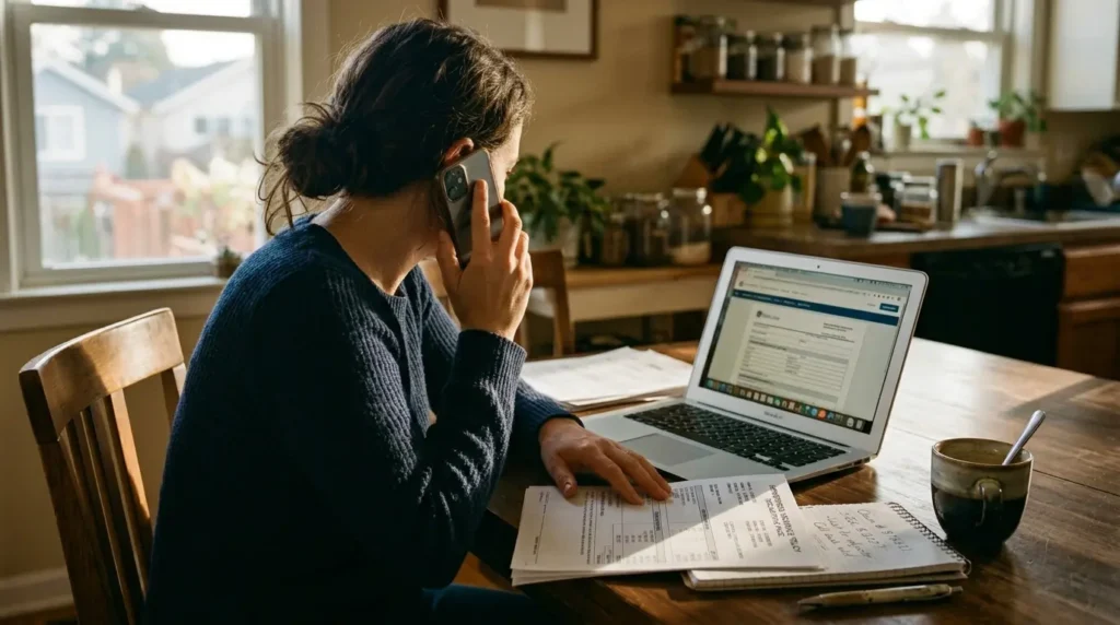 The Average Home Insurance Cost Just Hit a Record High, and Your Insurer Has Not Warned You Yet 5 Person on phone at table homeowners insurance cost went up at renewal