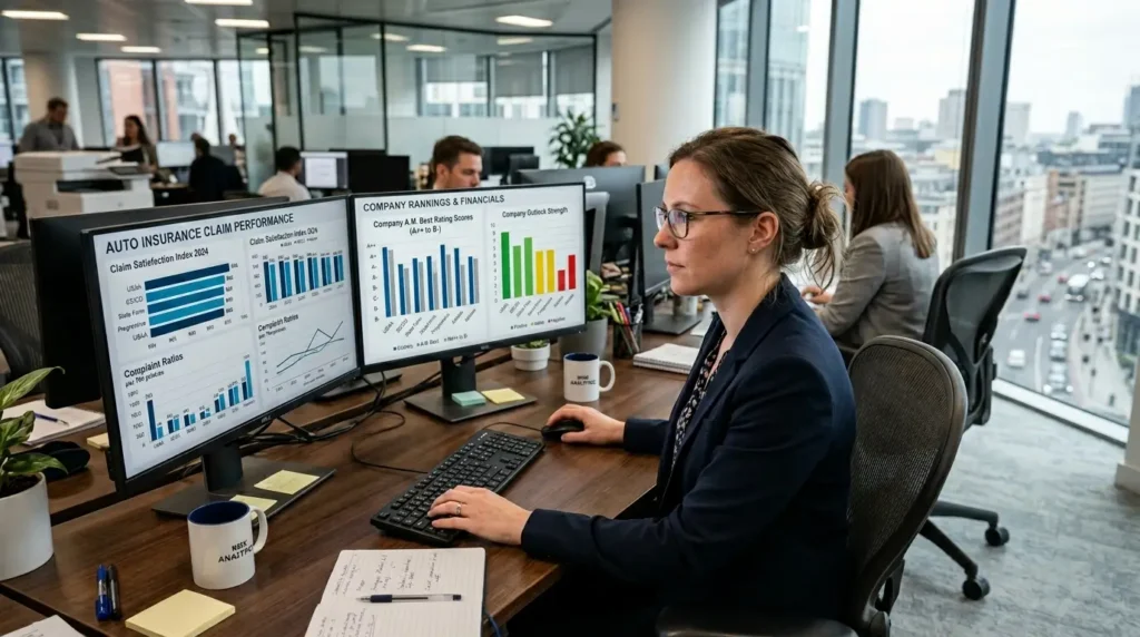 Professional Insurance Analyst Reviewing Claim Ratings