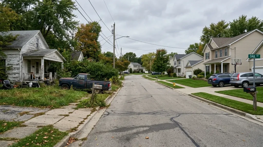 Suburban street overcast afternoon what happens when dwelling coverage is even slightly wrong