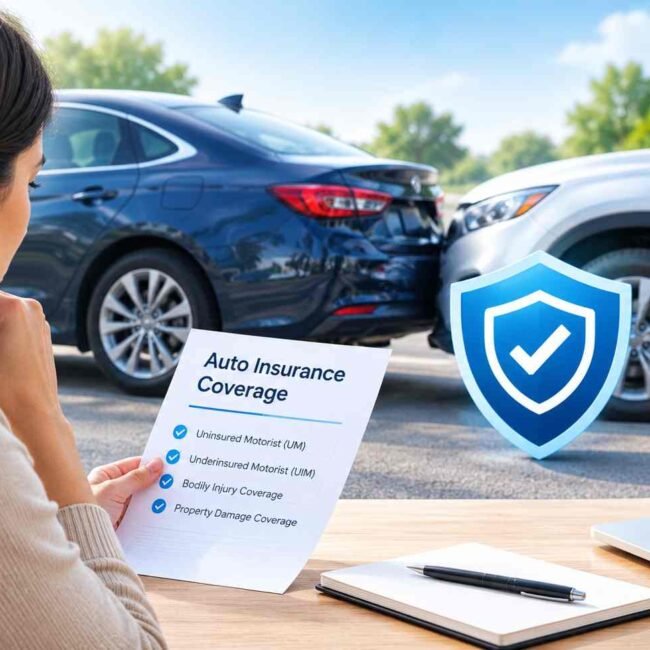 Uninsured and underinsured motorist coverage guide for drivers reviewing auto insurance protection.
